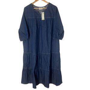 National Denim Tiered Long Sleeve Cottagecore Bohemian Dress Size Large